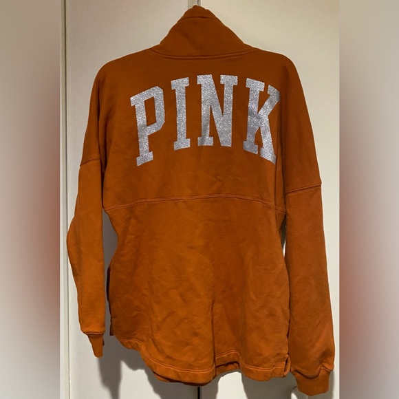 PINK Victoria's Secret Burnt Orange Cowl Neck Sweatshirt with Sparkly Text - Picture 5 of 5